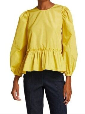 Cinq À Sept SZ S Jackie Puffy Sleeve Ruffle Trim Loose Fit Regencycore Blouse